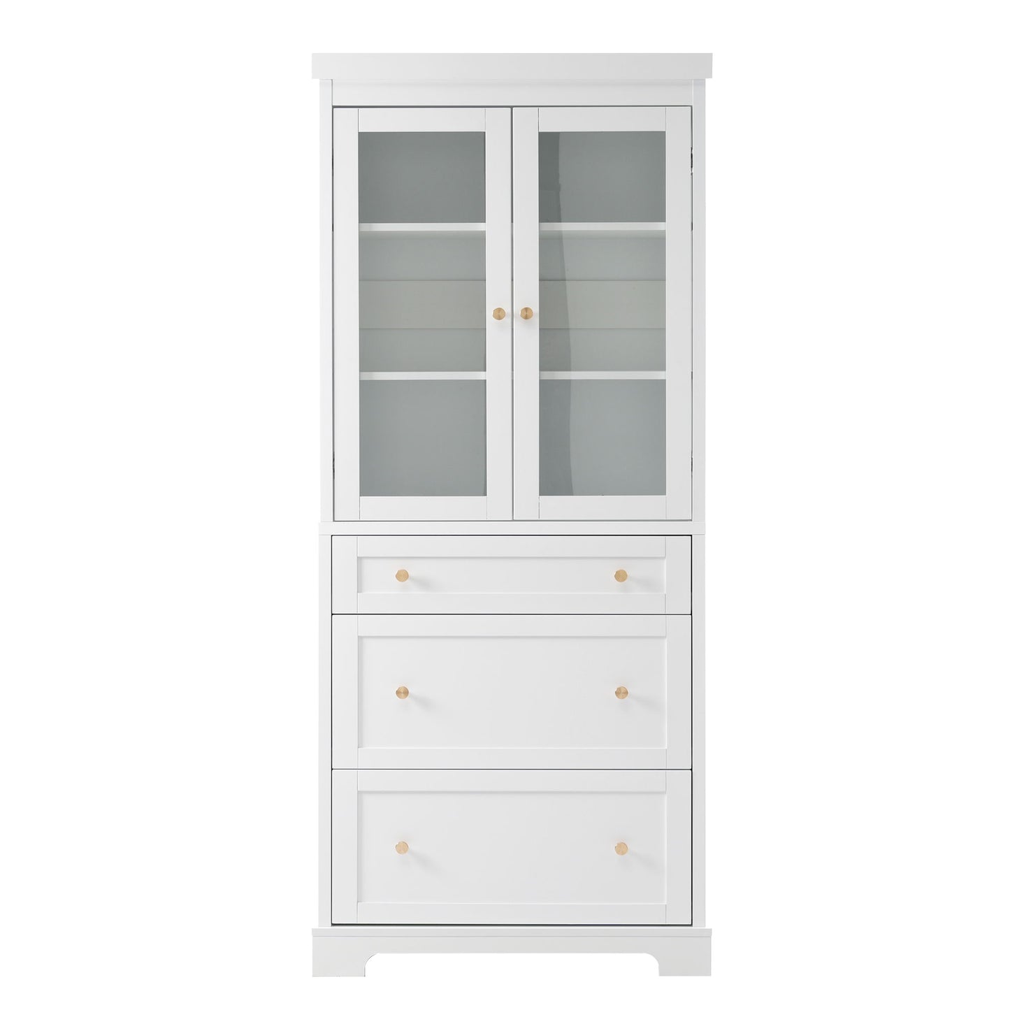 Freestanding Tall Bathroom Cabinet With 2 Adjustable Shelves, 3 Drawers, Soft Close Glass Doors - White