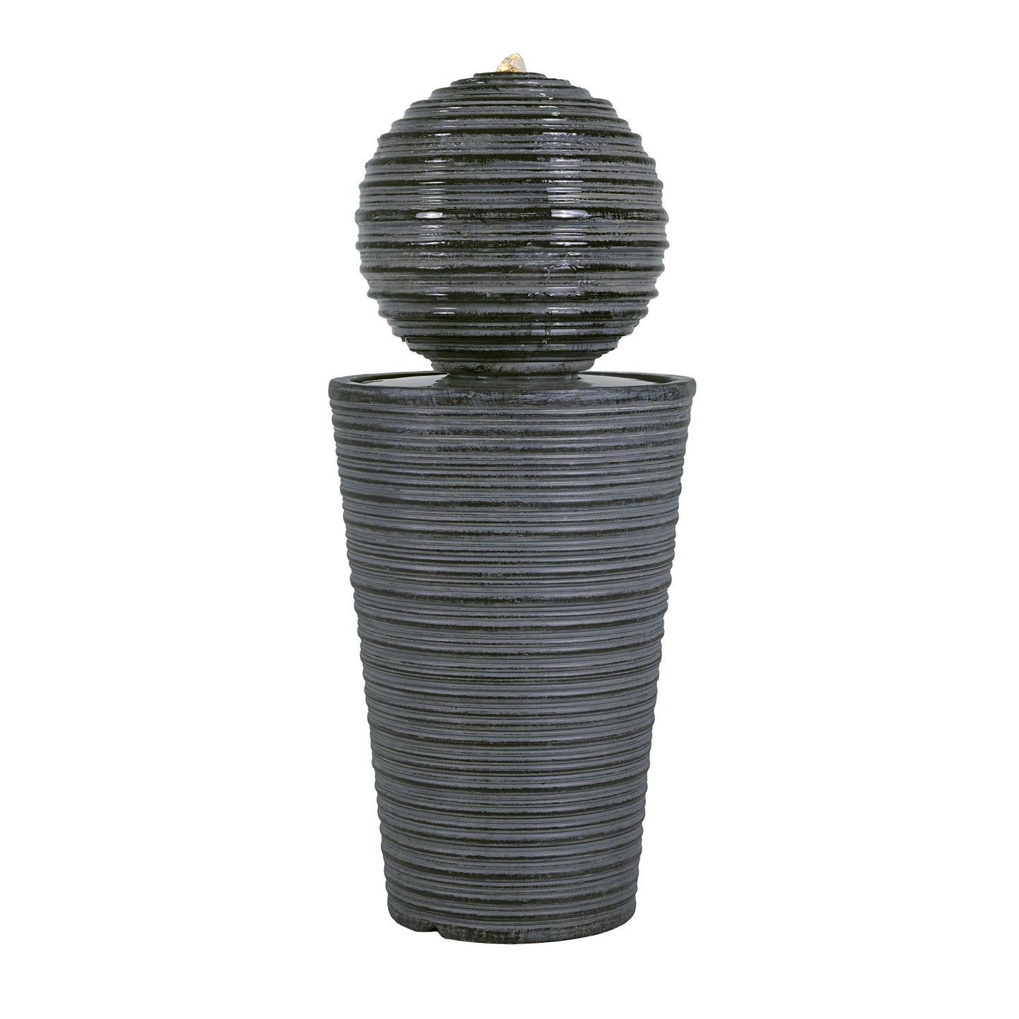 31.5" Tall Striped Column Fountain With LED Light Design For Outdoor Spaces - Gray