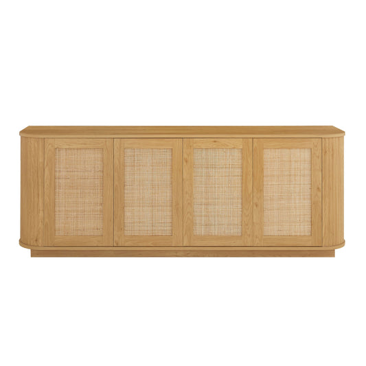 Contemporary Wave Shaped TV Stand With Rattan Doors