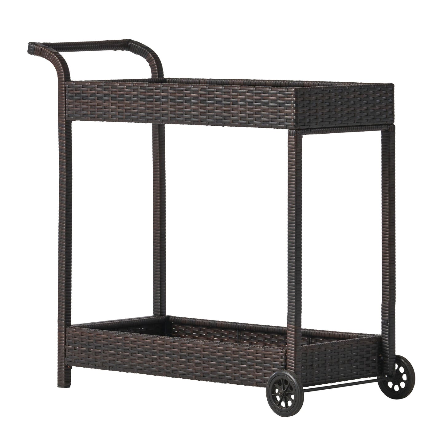 Resin Wicker Bar Cart With Metal Frame - Brown