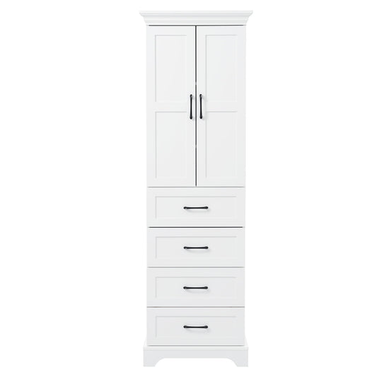 Bathroom Vanity With 2 Damping Hinge Doors, 3 Drawers, Adjustable Shelves - White