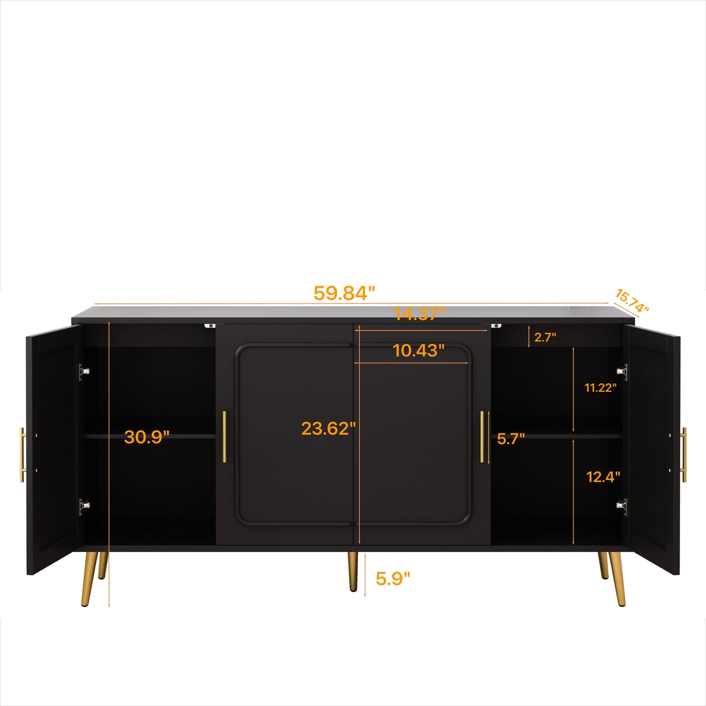 Vintage 4 Door Cabinet For Living Room - Black