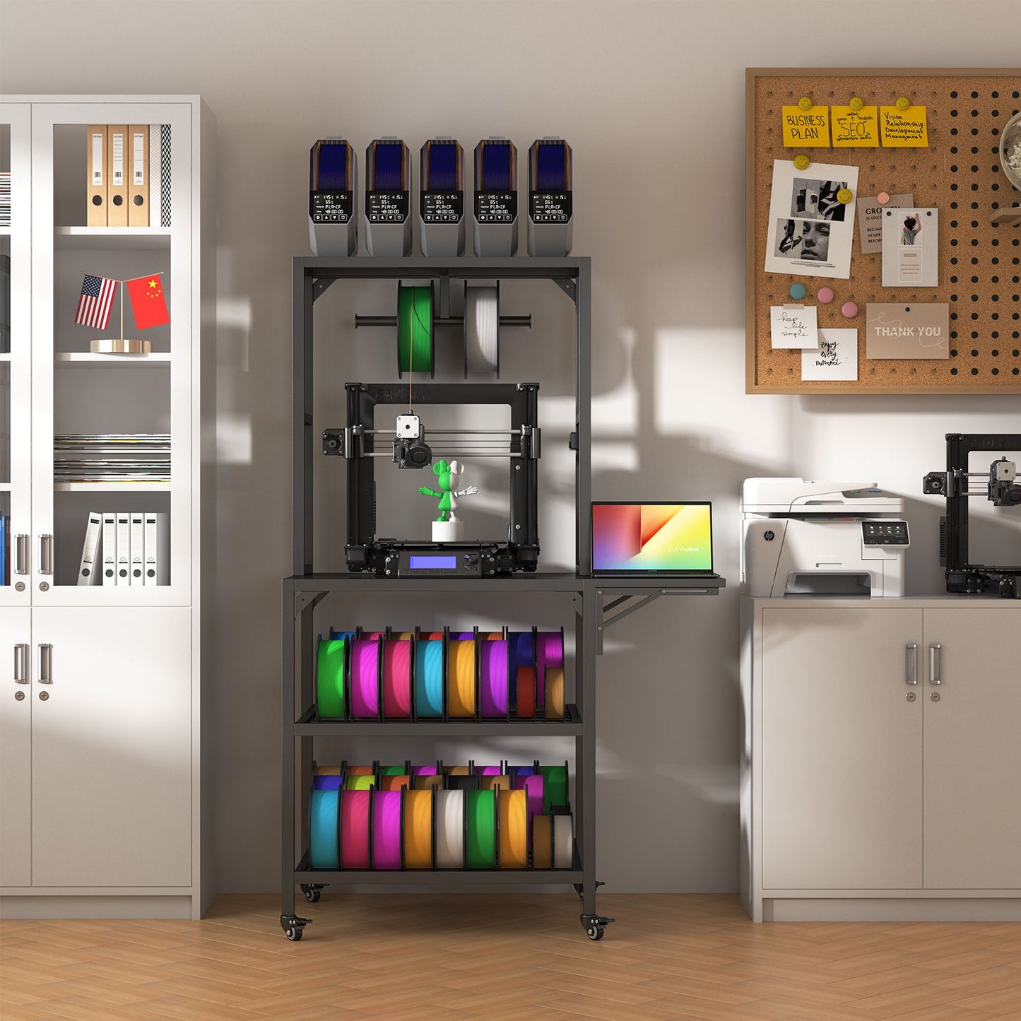 Heavy Duty 3D Printer Stand With Filament Storage Rack - Black