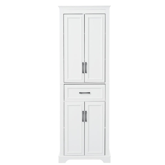 Freestanding Bathroom Vanity, Elegant Design With 4 Doors & 1 Drawer, Adjustable Shelves, Damping Hinges - White