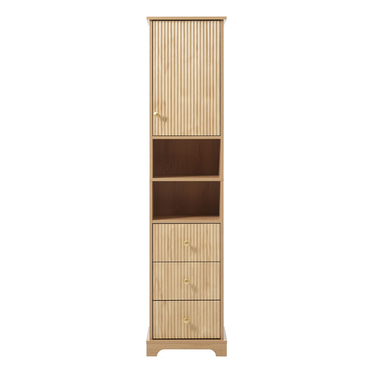 Tall Bathroom Cabinet With 1 Door, 3 Drawers, Open Storage - Wood