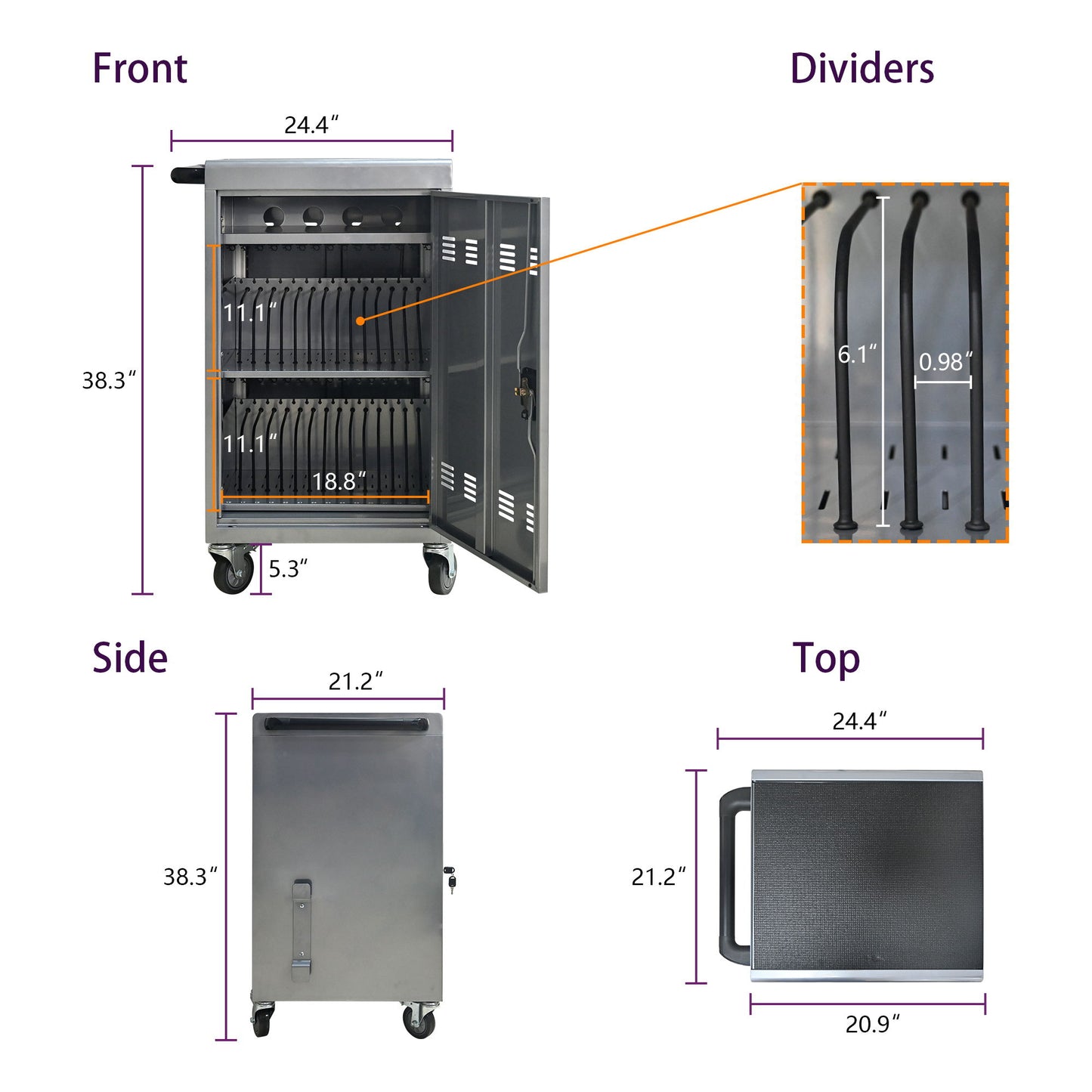 Mobile Charging Cart Station For book, Tablet And Laptop Computer With Power Strip Included