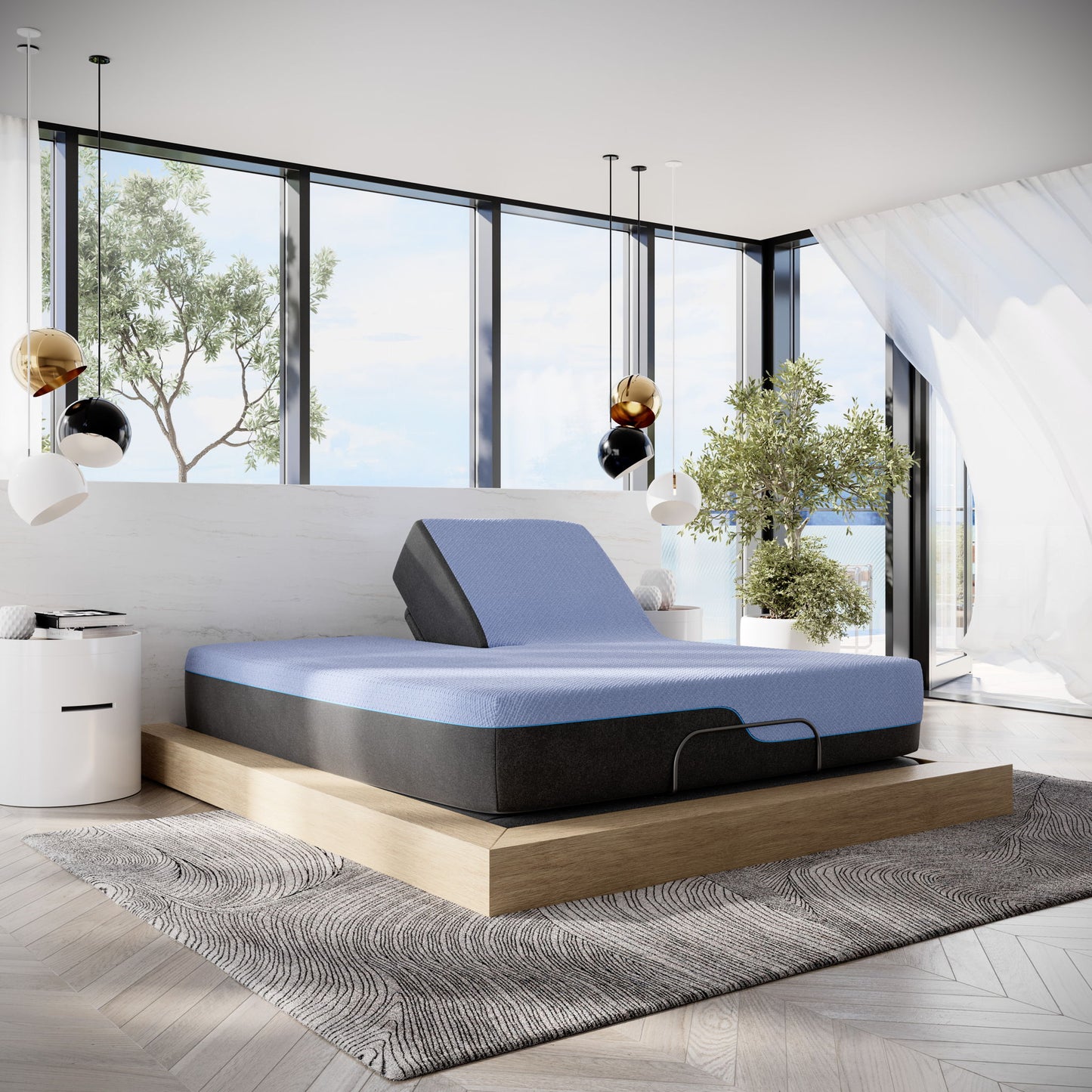 Refresh - 12" King Size Flex Head Latex Foam Hybrid Mattress And Adjustable Base Bundle - Blue
