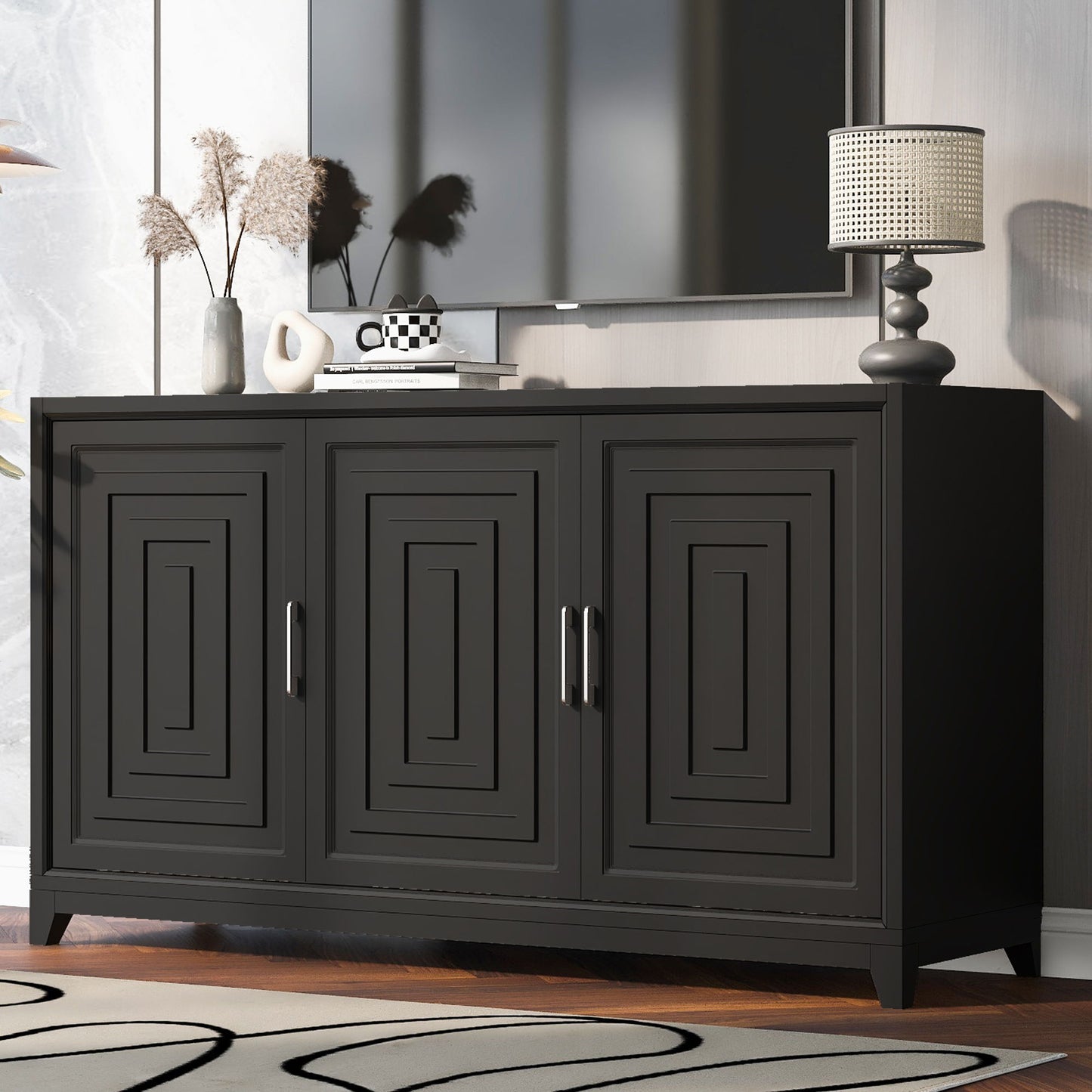 TV Stand For TVs Up To 65", Modern Entertainment Center Media Console Cabinet With 2 Spacious Storage Space