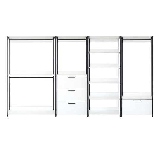 Fiona - Freestanding Walk In Wood Closet System & Metal Frame Durable Storage Solution Melamine - White