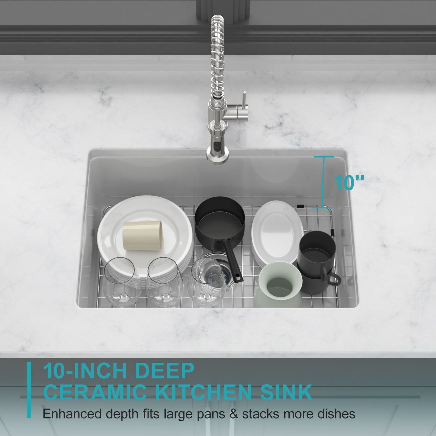 Rectangular Deep Single Bowl, Kitchen Sink With Dual Mount Installation