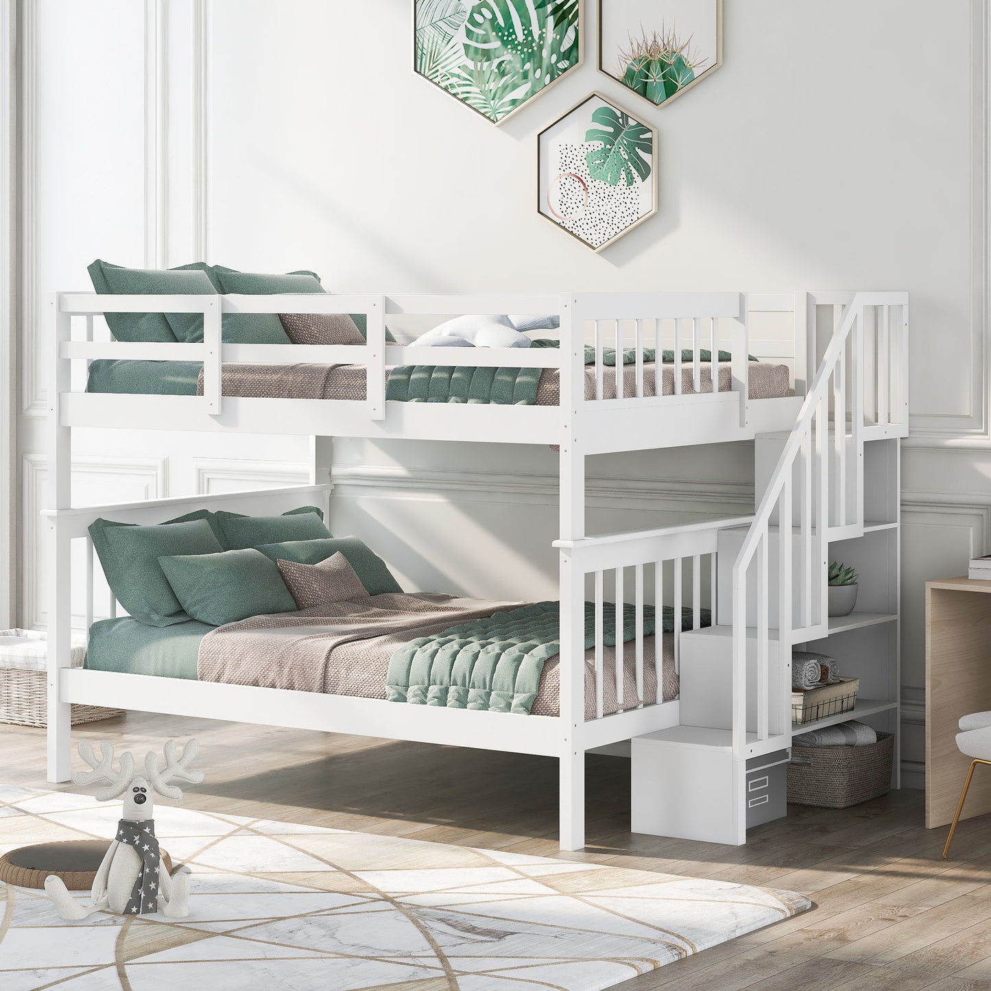 Stairway Bunk Bed With Storage And Guard Rail For Bedroom