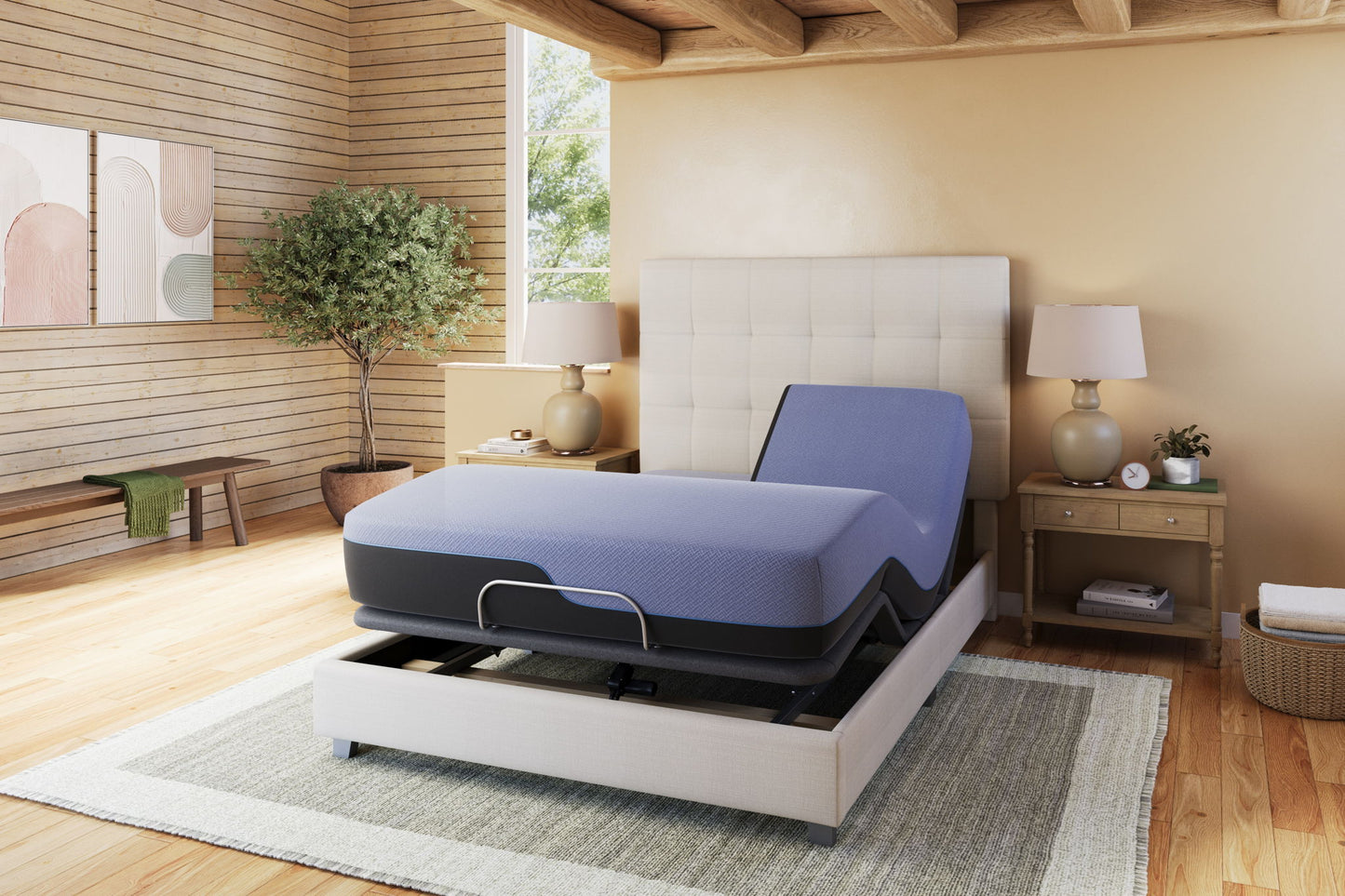 Refresh - 12" Queen Size Flex Head Memory Foam Hybrid Mattress And Adjustable Base Bundle - Blue