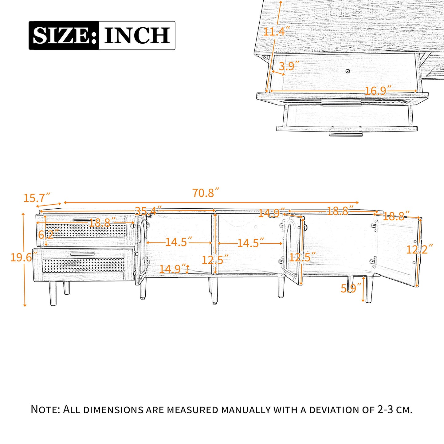 TV Stand With App-Controlled LED Lights, 2 Drawers & Door Storage