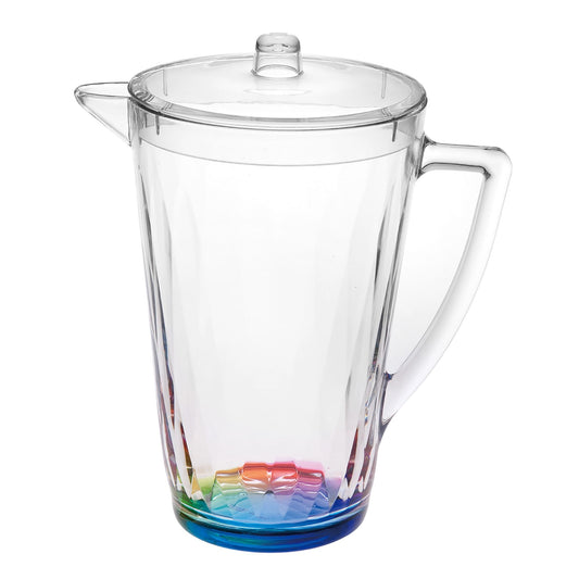 Rainbow Design Unbreakable Plastic Water Pitcher With Lid And Spout, 2.5 Quarts - Clear