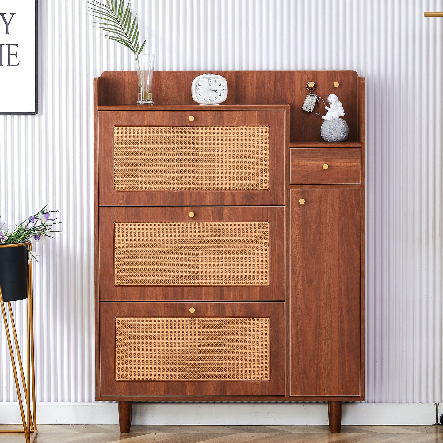 The Modern Minimalist Shoe Cabinet, Suitable For A Variety Of Styles Including Nordic, Japanese, And Industrial - Walnut