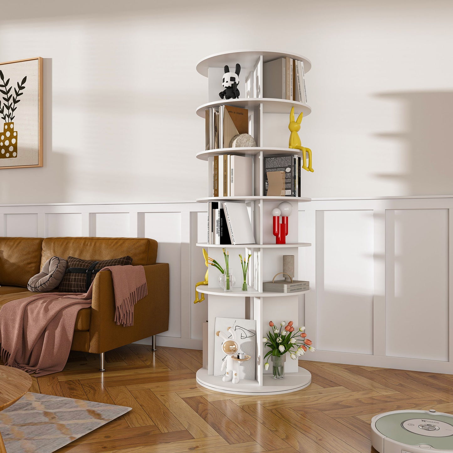 6 Tier Spinning Shoe Rack, Free Standing 360° Revolving Shoe Organizer - White