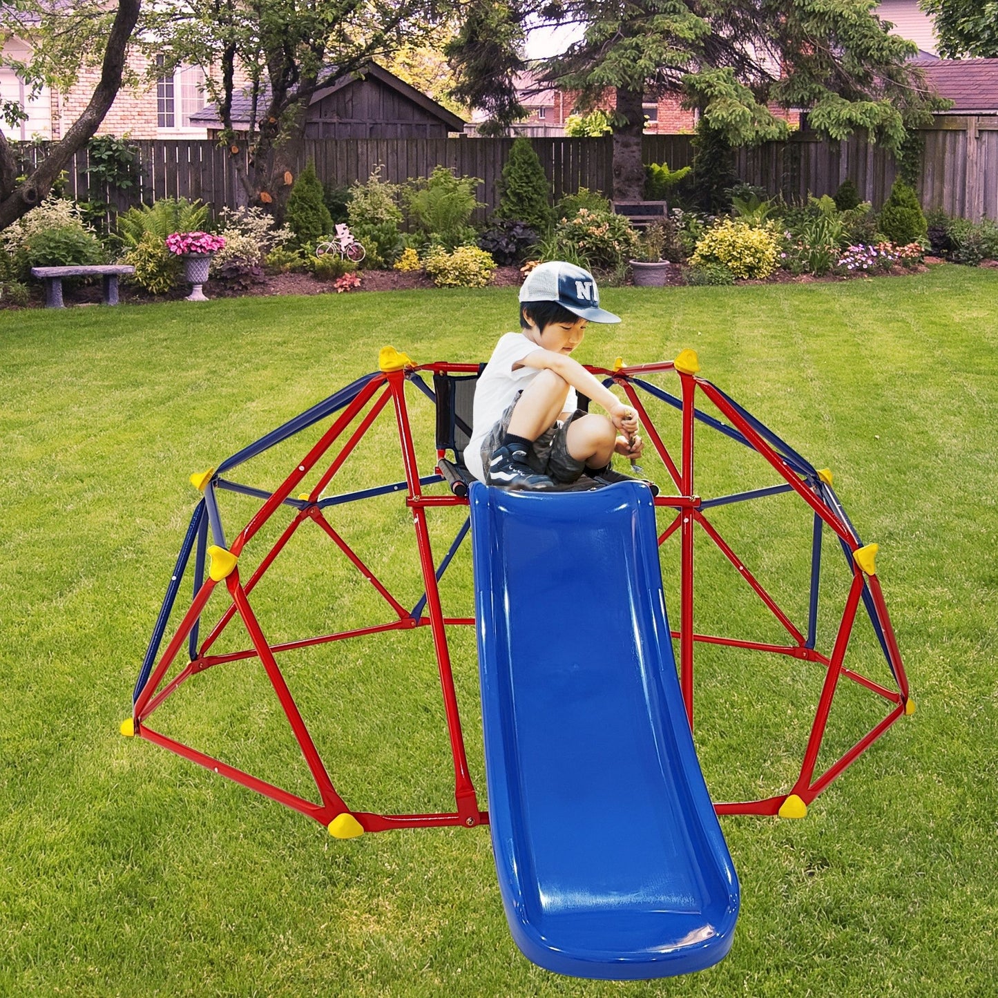Innovative Dome Climber With Slide And Climbing Stones - Blue / Red