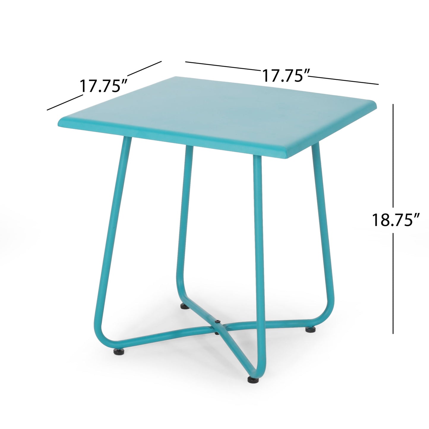 Outdoor Steel Side Table With X Shape Bottom Crossing Legs - Teal