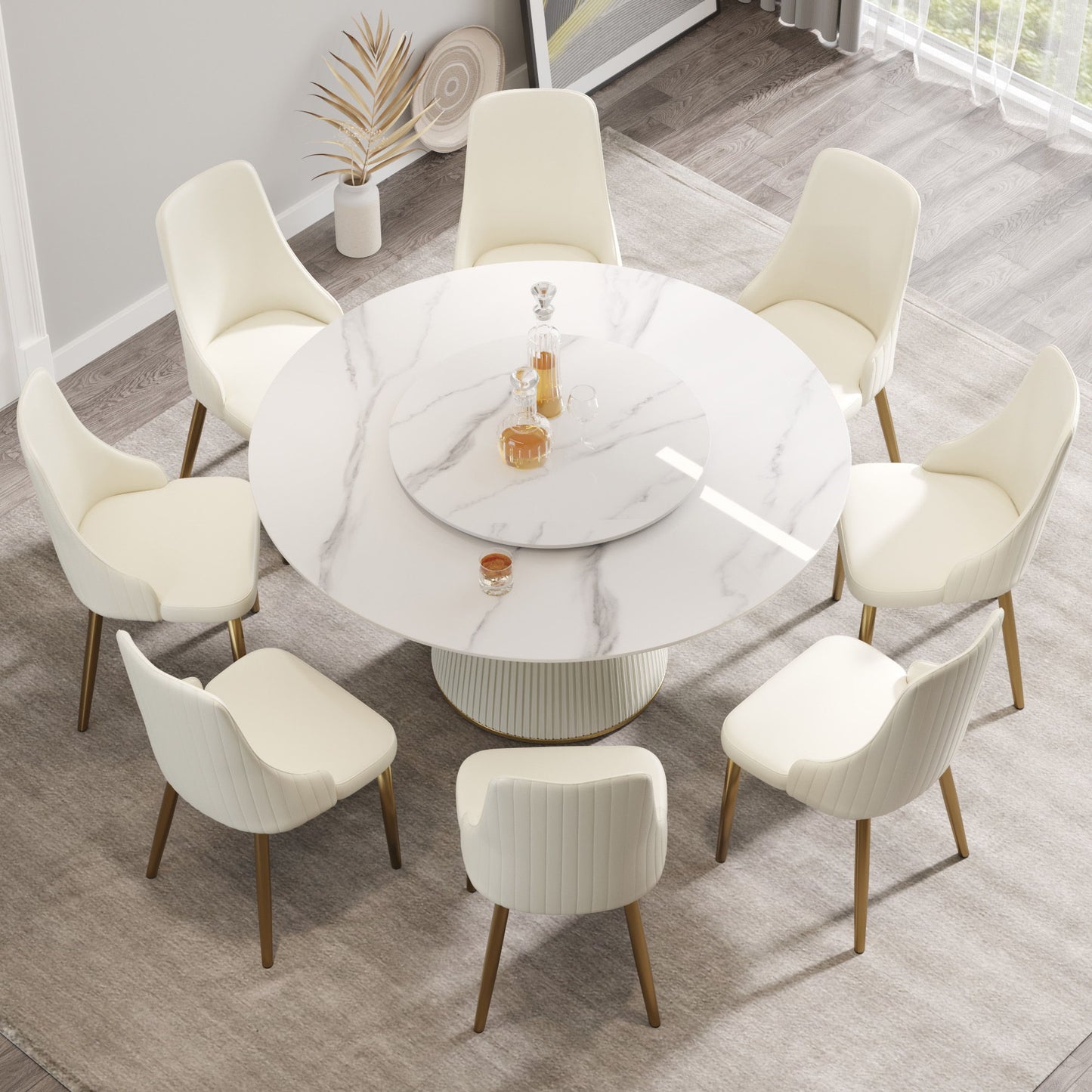 Modern, Round Carbon Steel Base Dining Table, Can Accommodate 6 People