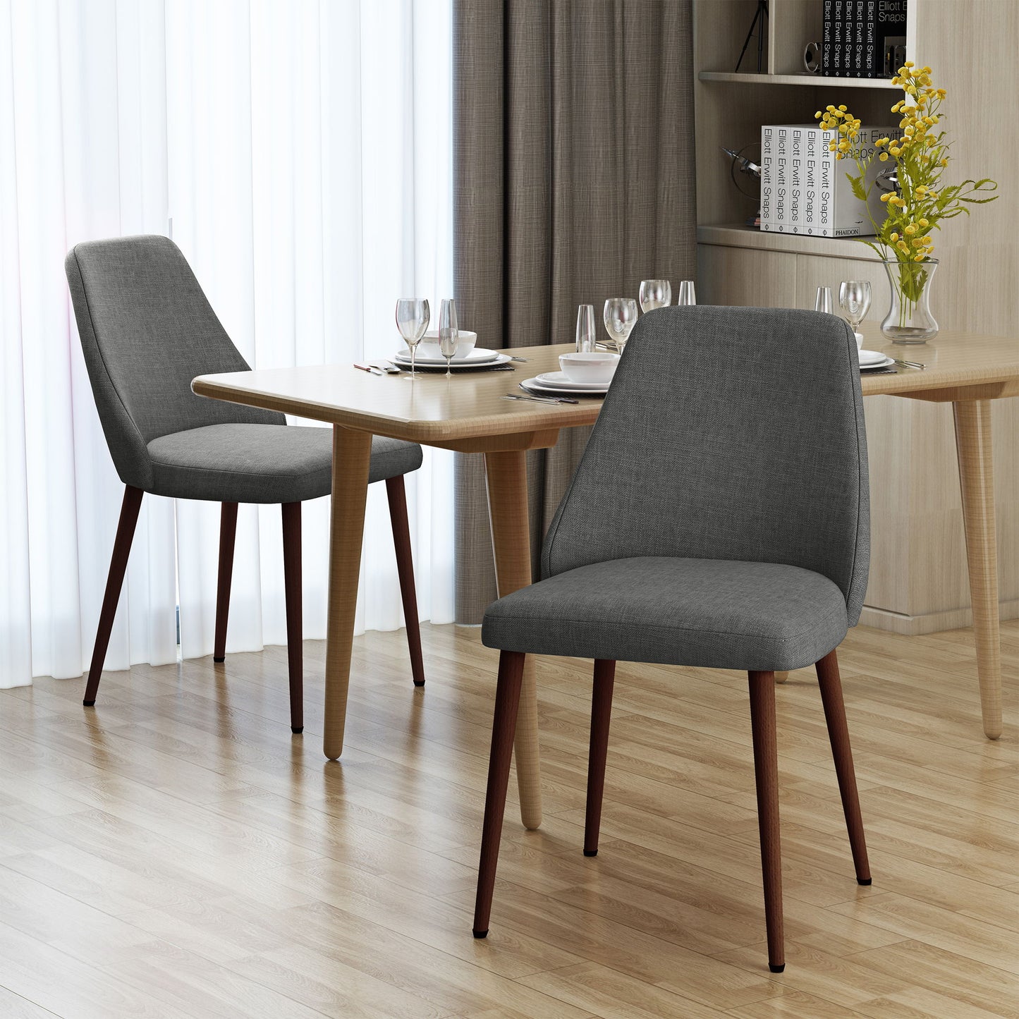 Modern Dining Chair With Iron Legs And Wood Finish