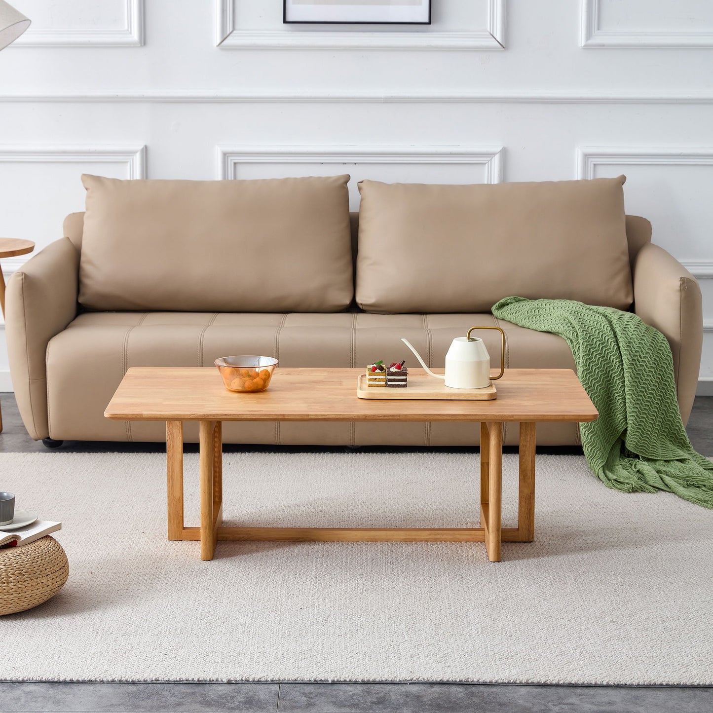 Chinese Style Solid Wood And Imitation Rattan Coffee Table