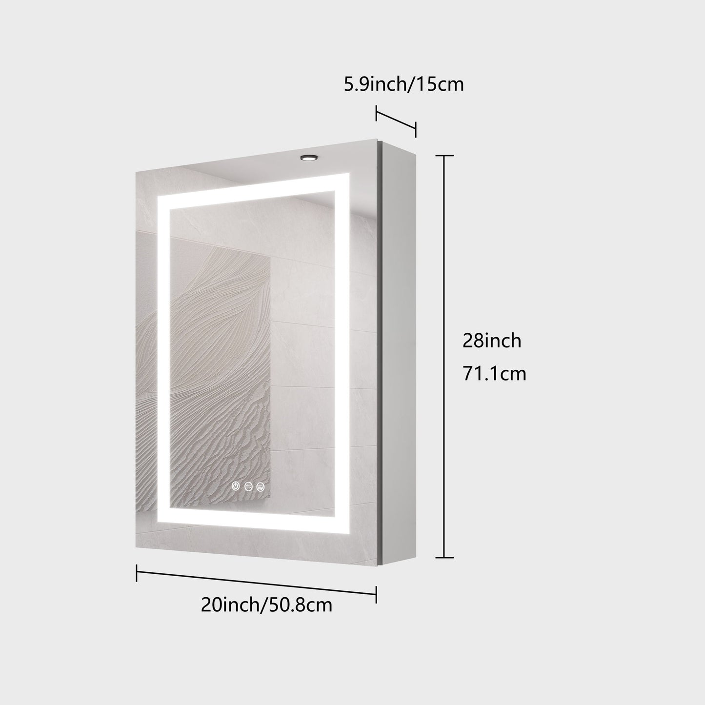 20 X 28" Bathroom Medicine Cabinet With Mirror Wall Mounted LED Bathroom Mirror Cabinet With Lights, Anti-Fog, Waterproof, Dimmable, 3000K~6000K, Single Door, Touch Swich, Storage Shelves - Silver
