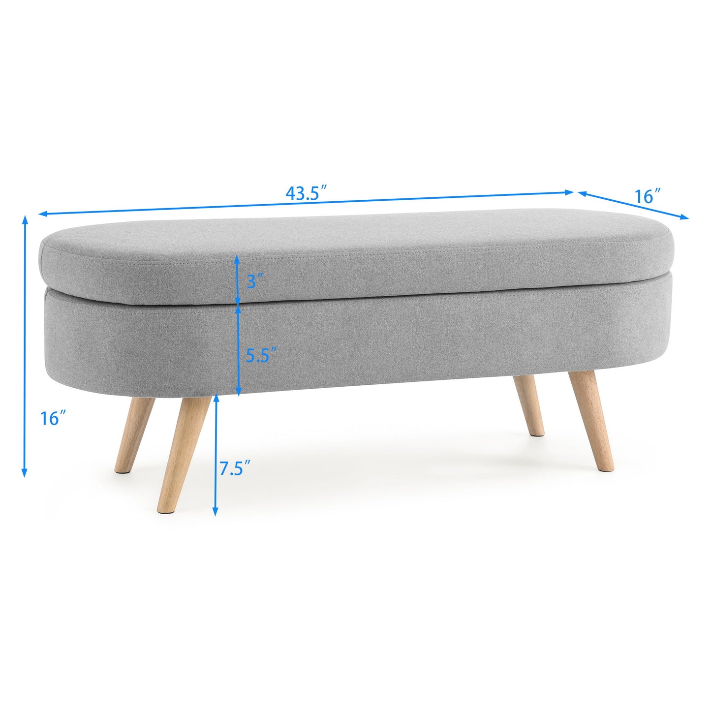 Ottoman Oval Storage Bench With Rubber Wood Legs Linen - Gray