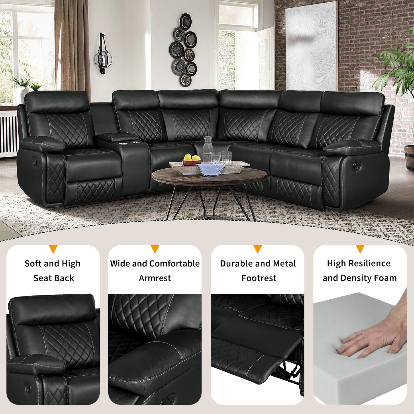 Home Theater Seating Manual Recliner With Cup Holder, Hide - Away Storage Reclining Sofa For Living Room, Home Theater