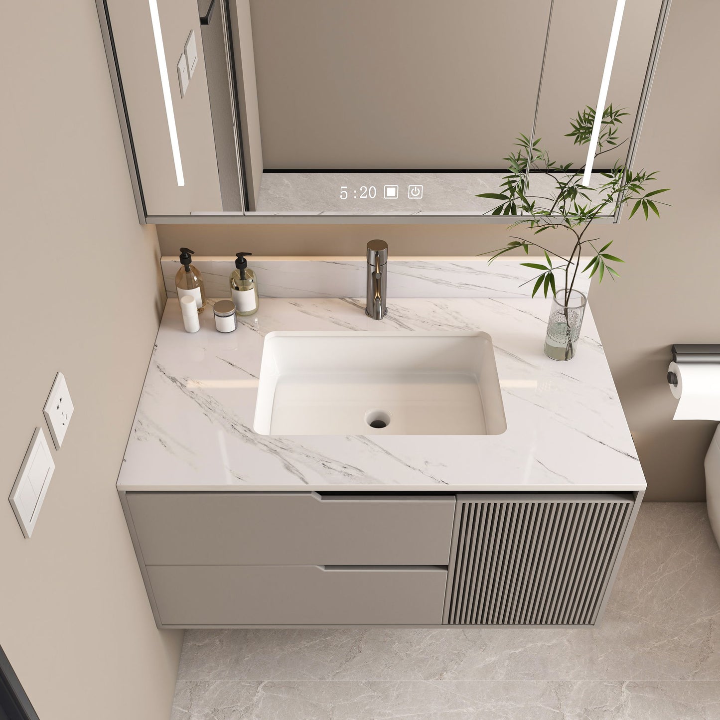 Bianco Carrara Venato Marble Vanity Top With Pre Drilled Faucet Hole And Undermount Sink