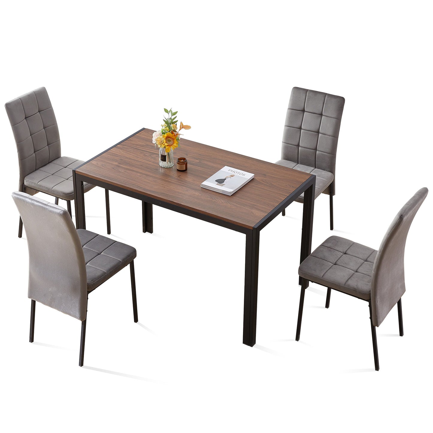 5 Piece Dining Set Including High Back Nordic Dining Chair & Creative Design Dining Table