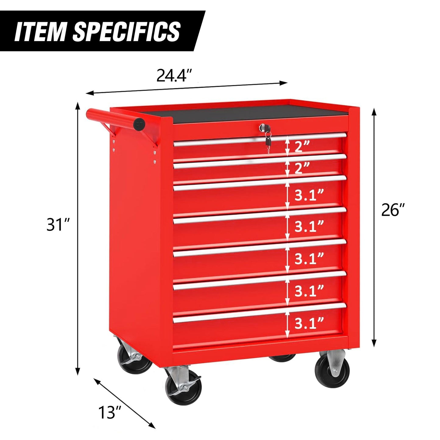 7 Drawer Rolling Tool Chest With Wheels, Multifunctional Tool Box And Storage