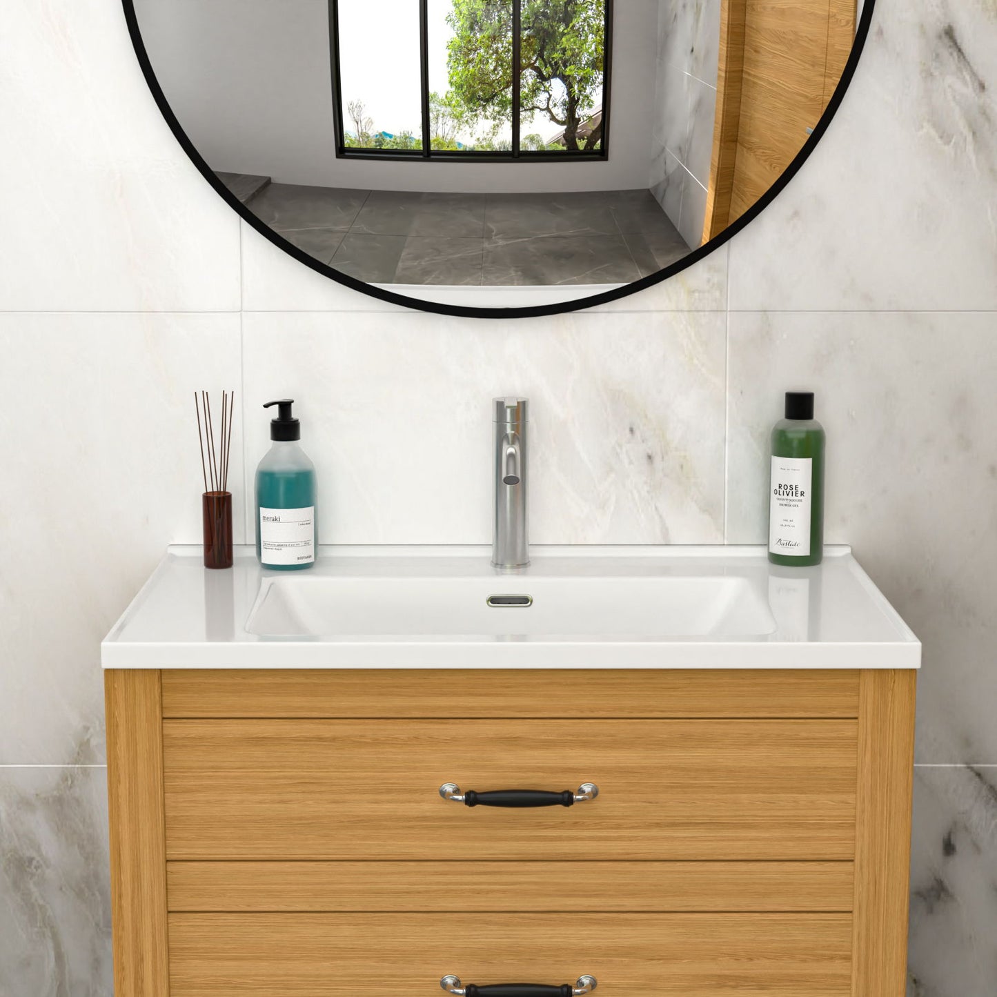 Modern Rectangular Vanity Top With Overflow For Bathroom