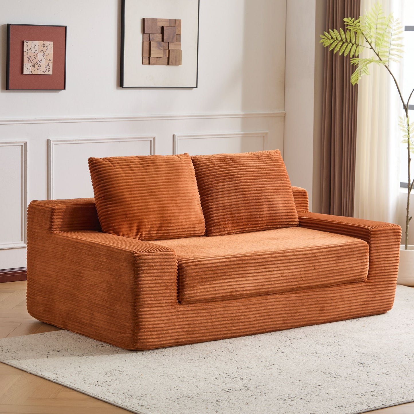 Comfortable Deep Seat Loveseat Sofa Bed, Reversible Cushion With Pillows