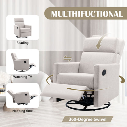 Modern Upholstered Rocker Nursery Chair Seating Glider Swivel Recliner Chair