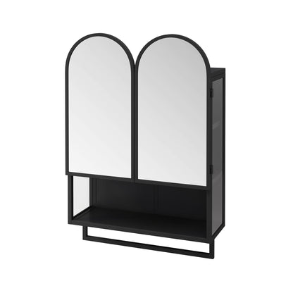 Double Arched Mirror Wall Cabinet With 2 Doors, Featuring Adjustable Shelves And Towel Rack