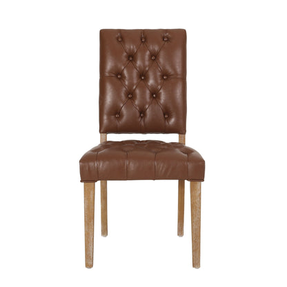 Sophisticated Dining Chair Set With Button Tufting - Light Brown / Weathered Wood