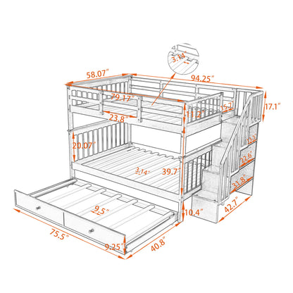 Stairway Bunk Bed With Storage And Guard Rail For Bedroom