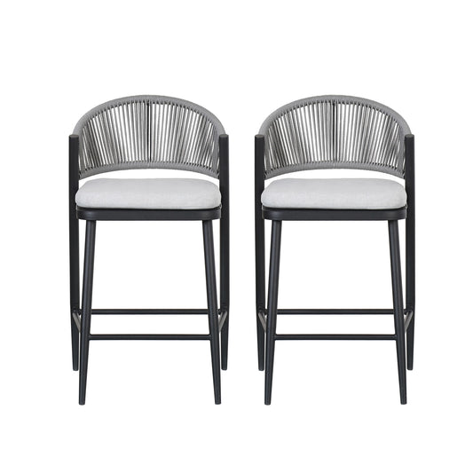 Outdoor 26" Counter Height Metal Frame Counter Stools With Scallop Shaped Backrest & Water Resistant Cushions