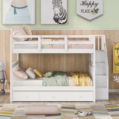 Stairway Bunk Bed With Storage And Guard Rail For Bedroom