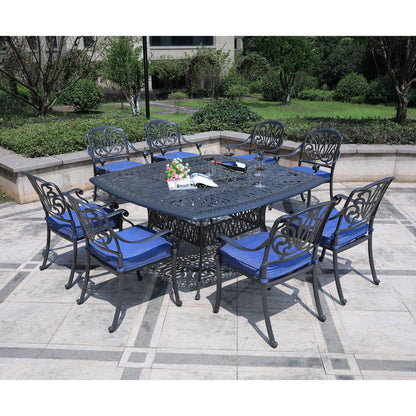 Square 8 Person 64" Long Aluminum Dining Set With Cushions