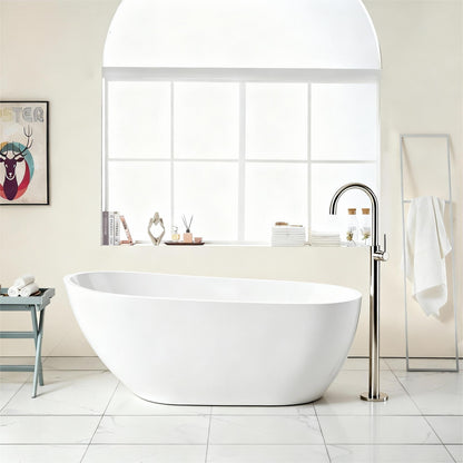 Contemporary Glossy Freestanding Bathtub With Overflow And Drain