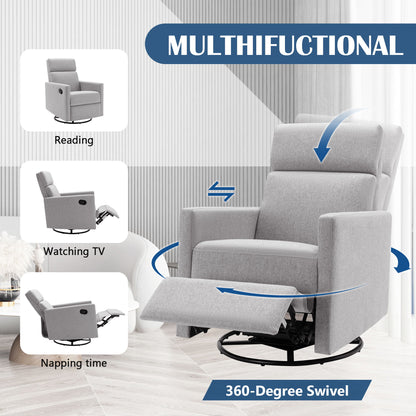 Modern Upholstered Rocker Nursery Chair Seating Glider Swivel Recliner Chair