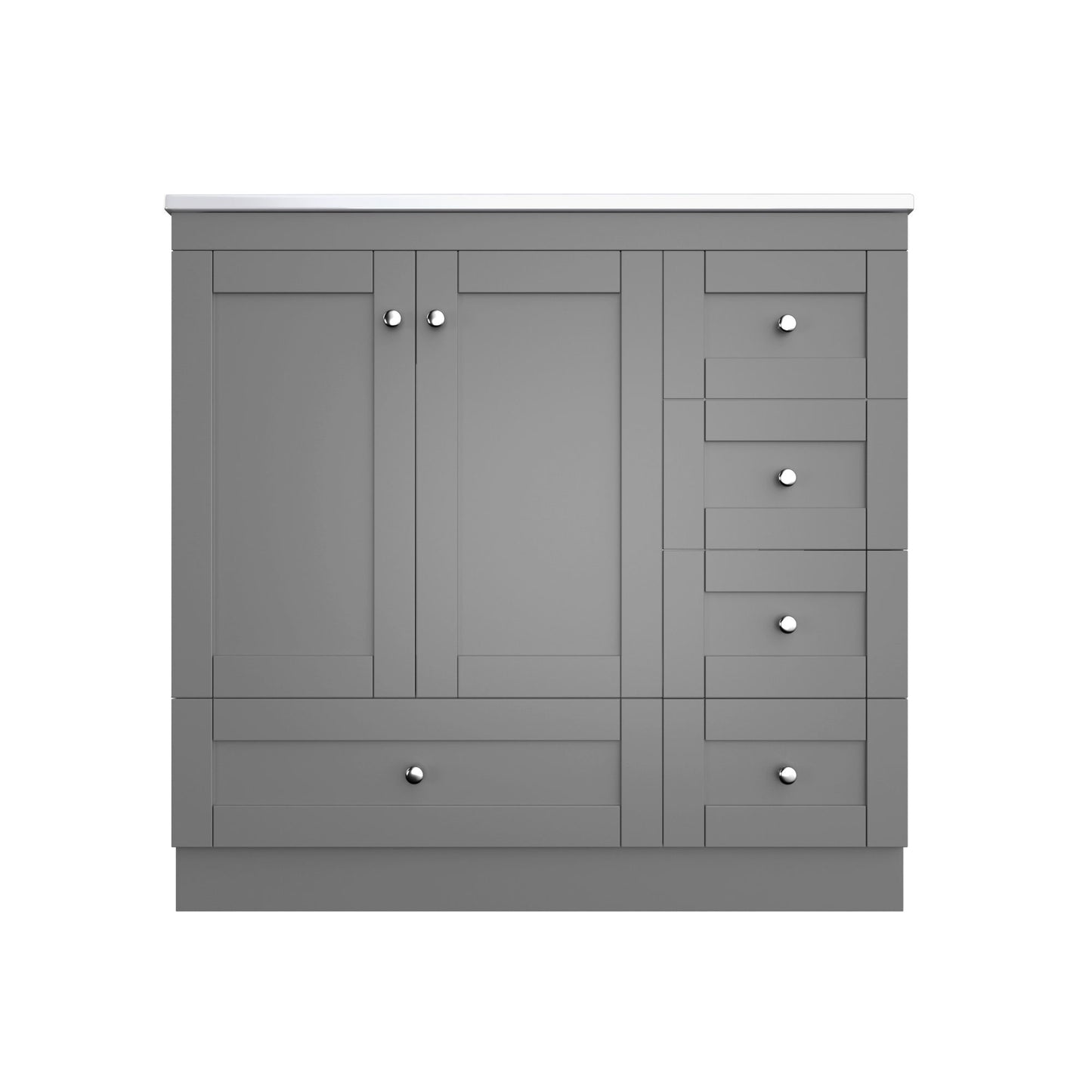 36" Shaker Free Standing Bathroom Vanity Cabinet With Sink, Soft Close Drawers, Soft Close Doors - Gray
