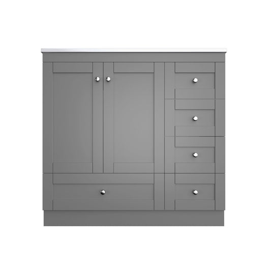 36" Shaker Free Standing Bathroom Vanity Cabinet With Sink, Soft Close Drawers, Soft Close Doors - Gray