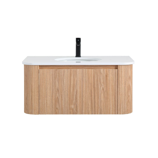 Arcora - Wall Mounted Bathroom Vanity With Curved Design - Natural Wood