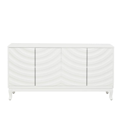 Elegant Sideboard With Sophisticated Wavy Pattern Doors And Arched Groove Design, Adjustable 4 Door Layout