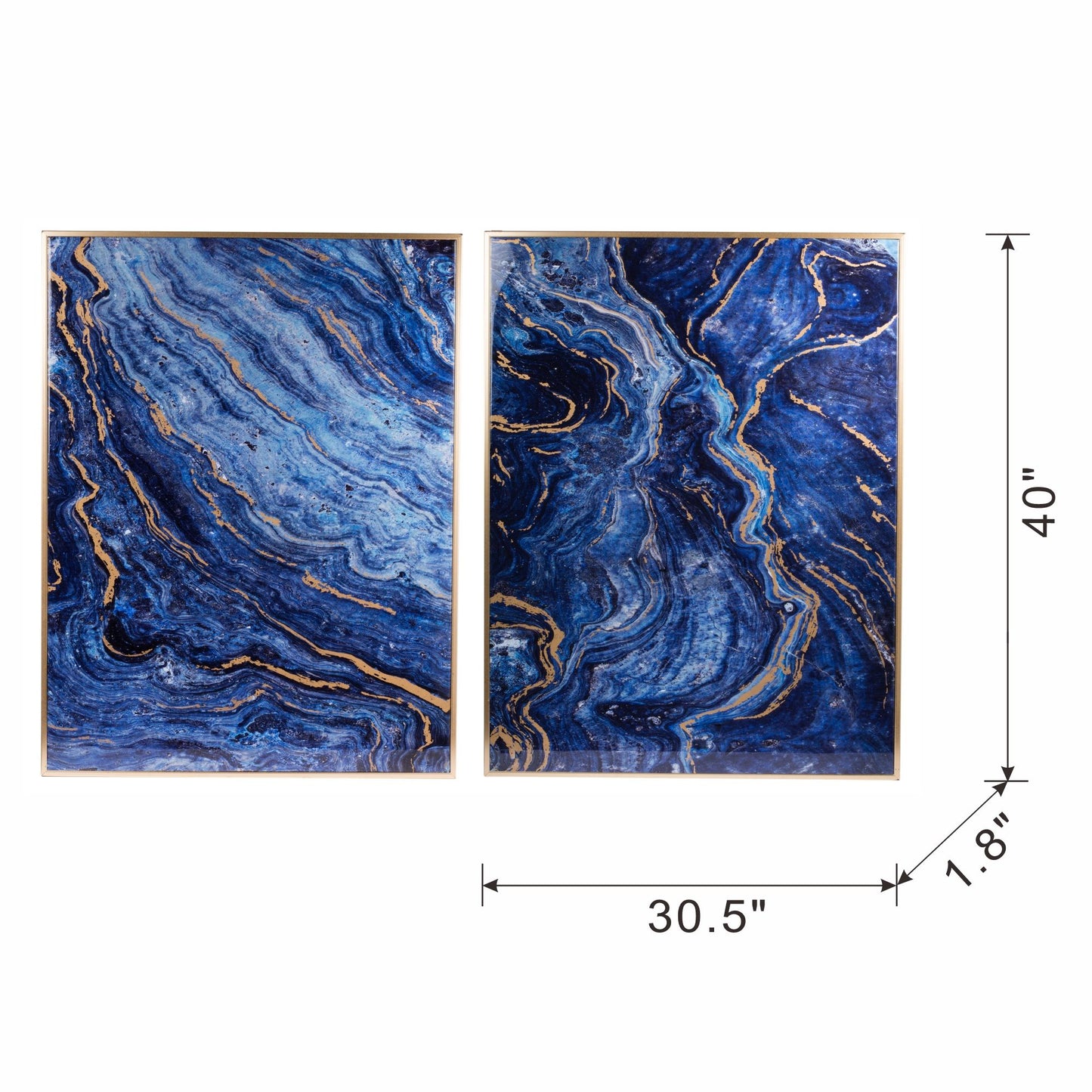 Framed Art Panels, Unique Marbled Design (Set of 2) - Blue
