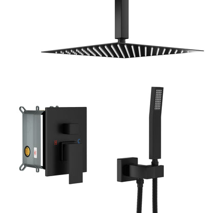 Dual Shower Head 10" Ceiling Mount Square Shower System With Rough In Valve - Matte Black