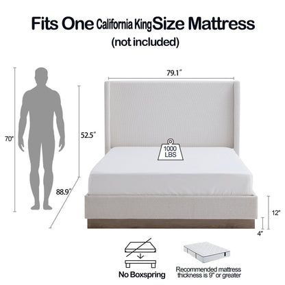 Hosford - Minimalist Upholstered Wingback Bed With Wood Base Platform