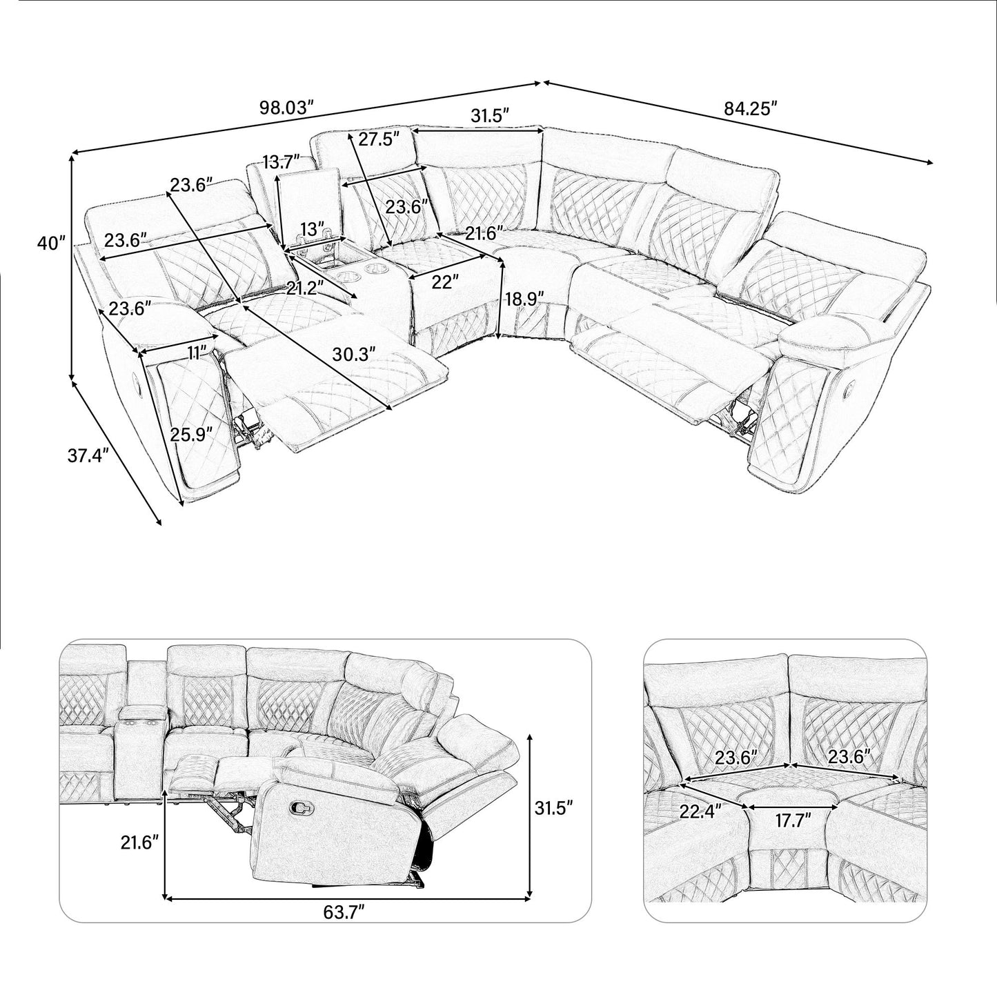 Home Theater Seating Manual Recliner With Cup Holder, Hide - Away Storage Reclining Sofa For Living Room, Home Theater